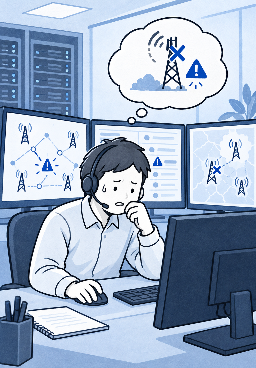 NOC engineer view of the telecom GIS interface with dense network-site data